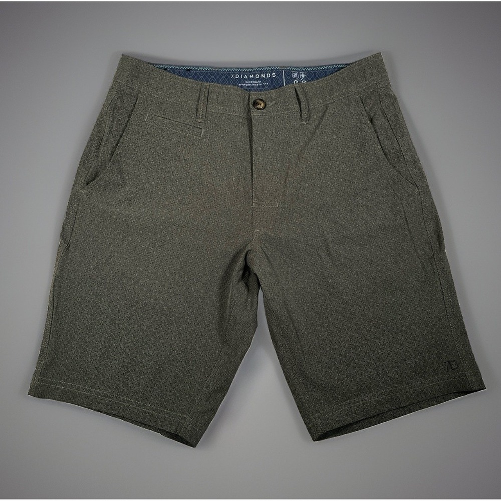 7 Diamonds Mens Size 31 Superbank Performance Hybrid Shorts Olive Geometric 9in